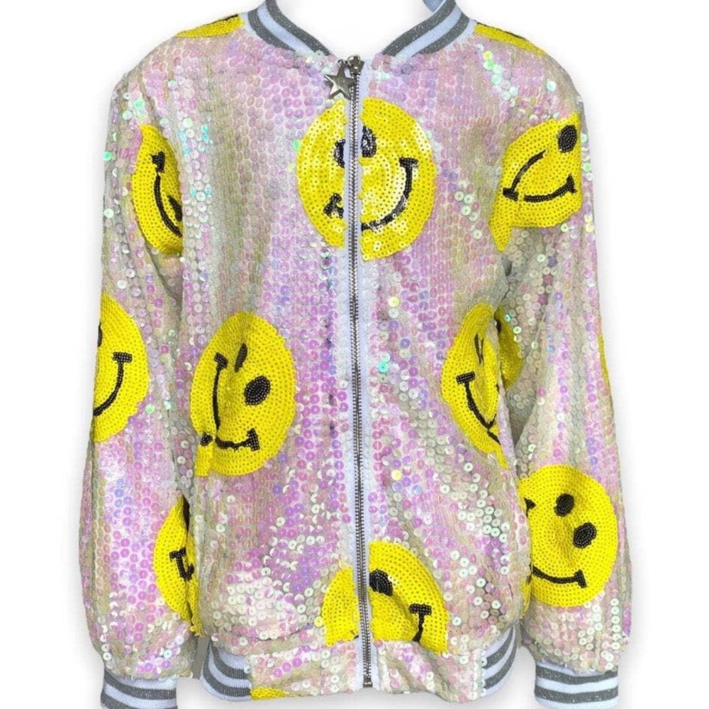 Don't Worry Be Happy Sequin Bomber
